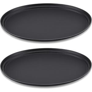 2 Pcs 24 x 29 Inch Restaurant Serving Trays Black PP Plastic Non Slip Rubber Lined Large Oval Tray for Kitchen Dining Room Cafeterias Fast Food Service