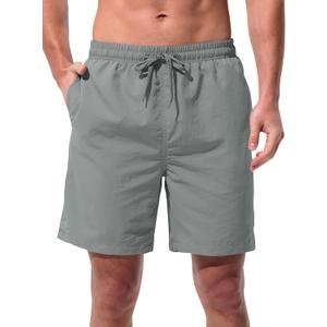 UIQUR Men's Swim Trunks Board Shorts Quick Dry Bathing Suits with Mesh Lining Pockets 7 Inch Inseam Beach Swimwear (Gray, L)