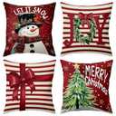 BBOLDIN Xmas Throw Pillow Covers 18x18 Couch Cushion Covers, Holiday Christmas Tree Snowman Decorations for Bedroom Home, Red Striped Farmhouse Pillow Cases Winter Decor Set of 4