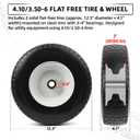 AR-PRO (2 Pack) 4.10/3.50-6 Flat Free Tire and Wheel, Solid Tire with Steel Rim, 3" -6.25 Centered Hub, 3/4" Bearing with 5/8" Adapter, for Wheelbarrow, Hand Truck & Utility Equipment