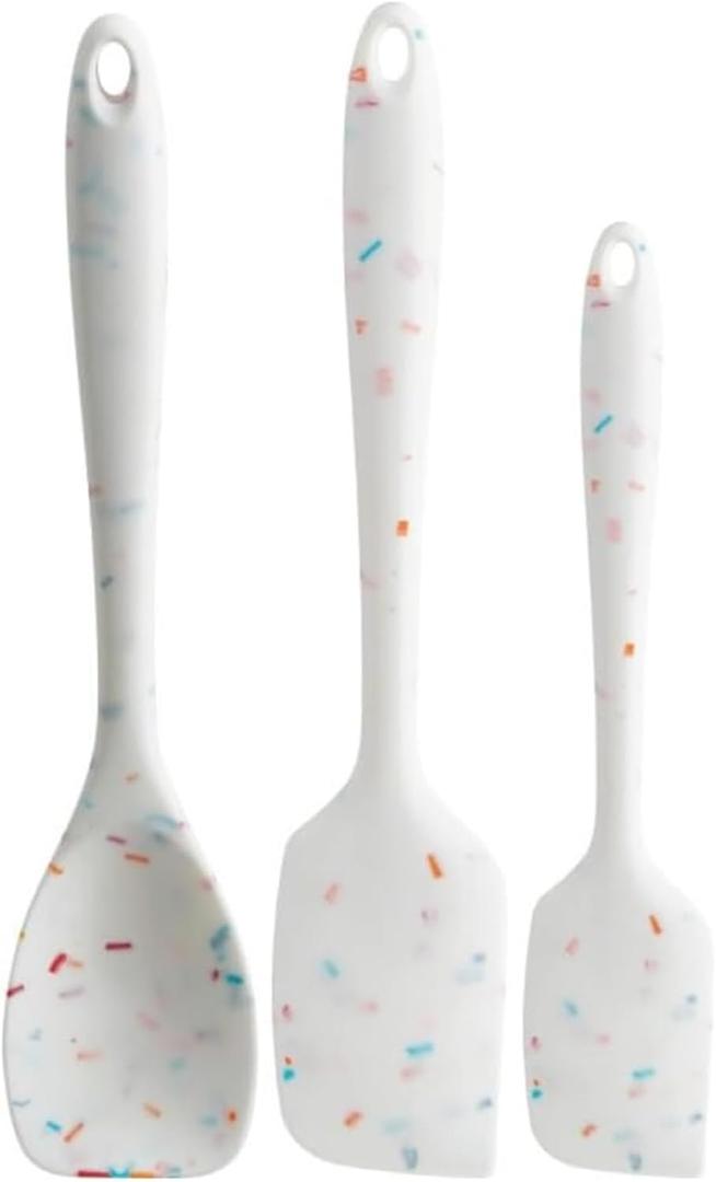 Trudeau Confetti Silicone Utensil Set 11" Spatula, 11" Spoonula & 8" Small Reinforced Hybrid Flexible Silicone, BPA-free, Heat Resistant to 428F, Ergonomic & Dishwasher Safe