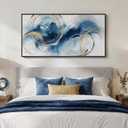 Large Framed Navy Blue Abstract Wall Art for Living Room, Horizontal 30x60