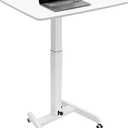 Rolling Laptop Desk Adjustable Height(29.5- 43.7)Mobile Workstation Cart with 23.6" x 20.5"Desktop, Standing Desk Mobile Portable PC Table for Home, Office or Classroom in White