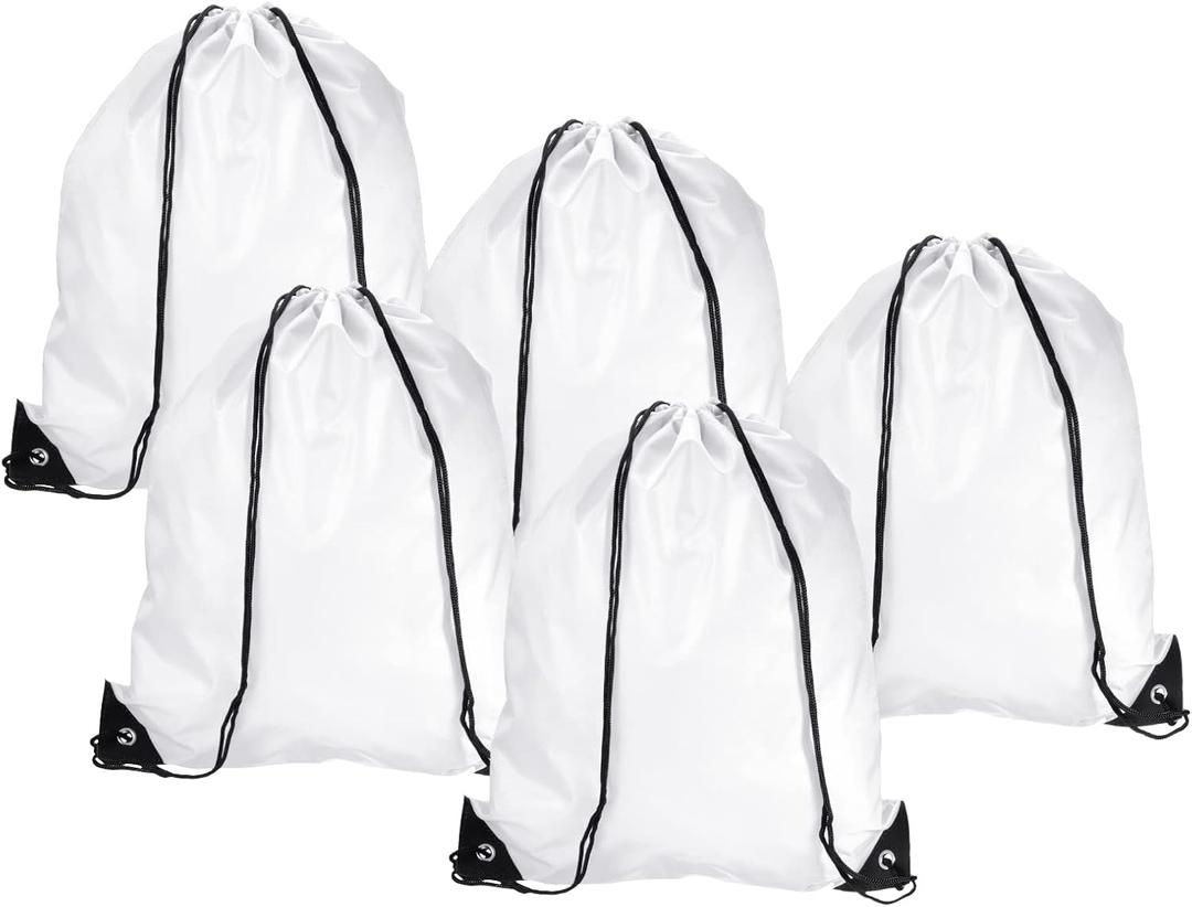 PATIKIL 42x34cm Nylon Drawstring Bag, 10 Pack Storage Bulk Cinch Backpack Sack for Gym Sports Outdoor Traveling, White