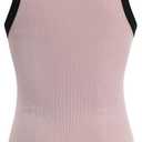 Hilinker Women's V Neck Ribbed Tank Tops Button Slim Fit Summer Sleeveless Henley Shirts Brown Black Large (L)