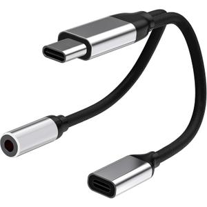 2 x USB C to 3.5mm Headphone and Charger Adapter, 2-in-1 USB C to Aux Jack Dongle Cable Cord with PD 60W Fast Charging for iPhone 16 Pro/15 Pro Max, iPad Pro, Galaxy S23/S22/S21/S20 Ultra, Pixel