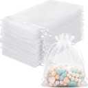 FUNFERY 100 Pcs White Organza Bags 3x4 in, Small Mesh Drawstring Gift Bags for Sachet, Jewelry, Wedding Favor, Candy Goodie Treat Bag,Easter Day