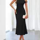 MEROKEETY Women's Wedding Guest One Shoulder Dresses 2026 Summer Formal Elegant Cocktail Party Midi Dress (Black, M)