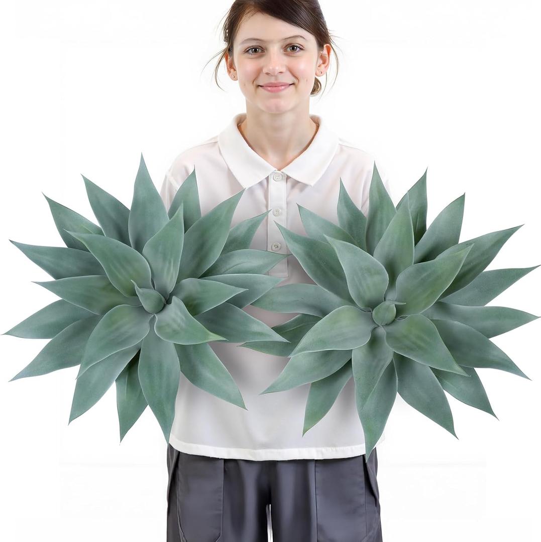 Velener Artificial Outdoor Blue Agave Plant - Small Size UV Resistant Fake Agave Plants for Indoor and Outdoor Decor(28 Inch)-2 Pack