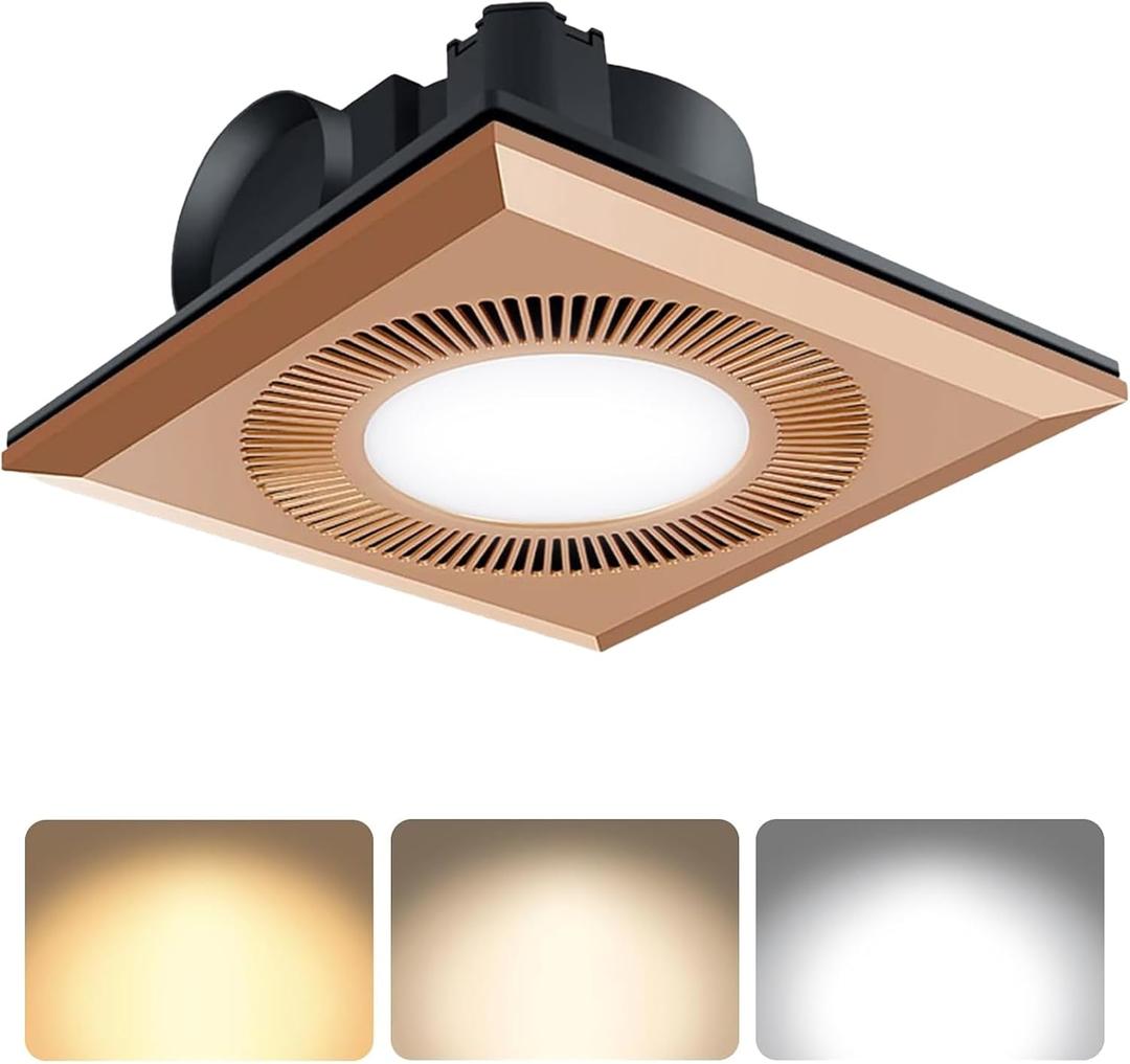 Bathroom Exhaust Fan with LED Light, Quiet Ventilation Bath Fan Combo for Ceiling,Vent Fans 374 CFM Adjustable Light 3000K/4000K/6500K for Laundry Shower Restroom Farmhouse