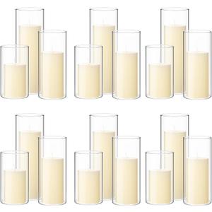 Shihanee 36 Pcs Pillar Candles and Glass Cylinder Vases Tall Cylinder Holders for Pillar Candles Wedding Centerpieces, Total 18 Sets(2.6'' X 4.7'', 5.9'', 7.9'',Clear,Ivory)
