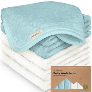 6-Pack Baby Washcloths  Soft Absorbent Viscose from Bamboo Washcloths for Face, Body, Baby Towels for Newborn, Kids, Toddlers, Infant, Gentle on Sensitive Skin, 10x10 Reusable Face Towels (White/Sky)