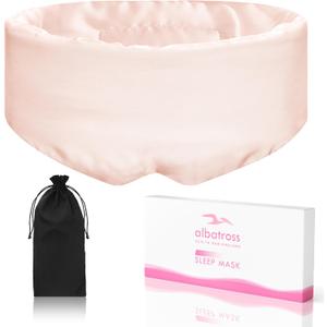 Full Cover Sleep Mask for Men and Women, Face-Hugging Padded Silk Eye Cover for Sleeping with Adjustable Band, Breathable & Soft for Sleeping, Yoga, Traveling (Pink-Silk)