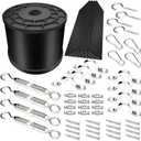 YQL Outdoor String Lights Hanging Kit,Globe String Lights Suspension Kit,164ft Black Vinyl-Coated 304 Stainless Steel Cable,String Light Guide Wire,Hook & Eye Turnbuckle Wire Rope Tension