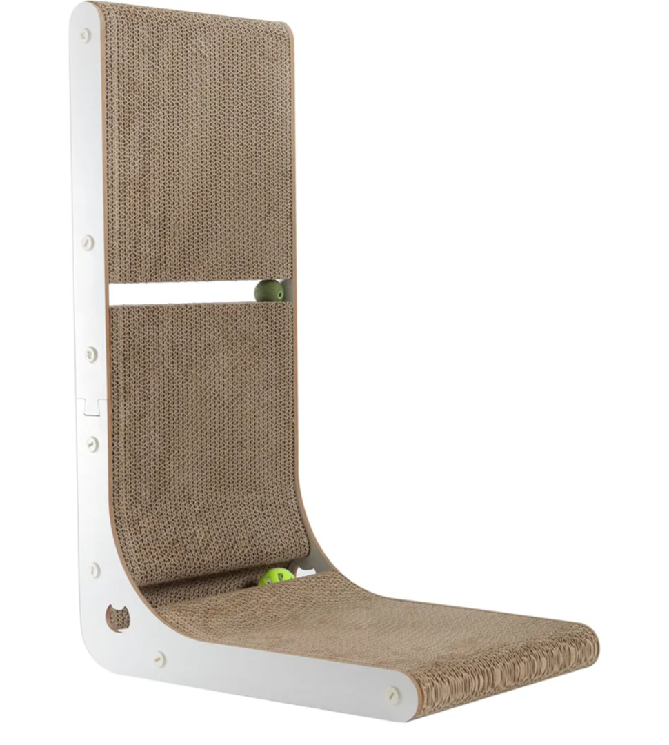 Cardboard Cat Scratcher, Vertical Cat Scratching Board, 23.6 Inch L-Shape Cat Scratch Pads with Built-in Catnip Toy Balls, Wall-Mount Cat Scratchers for Indoor Cats