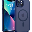 TOCOL Magnetic for iPhone 13 Case, Upgraded Full Camera Protection, Compatible with Magsafe, Drop Protection, Translucent Matte Back Bumper Phone Cover 6.1Inch (Dark Blue)