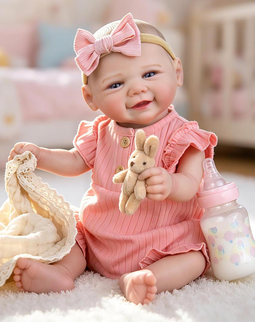 Aori Realistic Reborn Baby Dolls - 20 Inch Lifelike Newborn Baby Girl Doll with Weighted Soft Body and Soft Vinyl Limbs with Pink Outfit Set for Cudding, Perfect Christmas, Birthday Gift for Girls