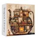 Teapot Library Puzzles for Adults 1000 Pieces, PICKFORU Vintage Bookshelf Book Puzzles Room Art, Difficult Unique Reading Room Scene Theme