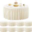 Wish Care 8 Packs 6FT Round Tablecloth 72 Inch, Ivory Stretchy Fitted Table Cloths, Wrinkle Resistant Polyester Table Cover with Pleated Ruffle Skirt for Party, Wedding and Banquet Decoration