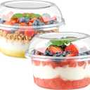 50 Pack 12 oz Plastic Dessert Cups with Lids, Clear Disposable Snack Bowls for Yogurt Parfait, Cake, Fruit, Salad, Acai Bowls