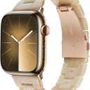 V-MORO Resin Bands Compatible with Apple Watch Series 10/9/8/7 41mm/42mm Fashion Lightweight Cute Strap with Starlight Buckle for iwatch Series SE/6/5/4/3/2/1(Floral Pink,38mm/40mm/41mm/42mm) (Creamy)