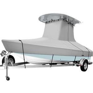 iCOVER T-Top Boat Cover, 600D Heavy Duty Marine Grade Waterproof Tear Resistant Boat Cover for Center Console Boat with T TOP Roof, Fits 20'-22' Long Beam Width up to 106", Grey