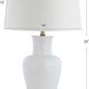JONATHAN Y 29" White/Gold Traditional Ceramic Urn LED Table Lamp for Bedroom Decor, White Linen Drum Shade, Classic Nightstand Lamp for Living Room, LED Bulb Included JYL4026A