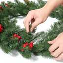 Uten 20 inch Christmas Wreath for Front Door, Winter Wreath Xmas Artificial Decorations with PVC/PE Berries Cones for Indoor Outdoor Garden Gate Home Winter Holiday New Year (Green Red Berries)