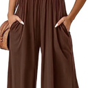 KIRUNDO Womens Jumpsuit 2026 Summer Casual Loose One Piece Overalls Smocked Sleeveless Wide Leg Rompers With Pockets, Large