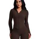 AVGO Women's Workout Jackets Running Full Zip Yoga Top Stretchy Cropped Yoga Jacket Track Athletic wear With Thumb Holes (Roasted Brown, X-Large)