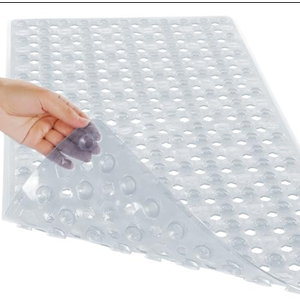 Yimobra Bathtub Mat Non Slip, Machine Washable Shower Floor Mat, Soft on Feet, Bathmat with Drain Holes and Suction Cups, Bathroom Essentials, Clear