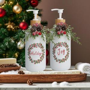 Christmas Soap Dispenser, Christmas Decoration Bathroom Hand Soap Dispenser and Christmas Kitchen Decor, Cute Christmas Soap Pump for Farmhouse Indoor Christmas Bathroom Decor(2 Pack)
