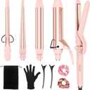 Ufree 5 in 1 Curling Iron with Ceramic Barrels (0.35"-1.25"), Curling Wand Set with Flat Iron Hair Straightener, Instant Heat Up, Dual Voltage Hair Curler, Gifts for Women, Pink