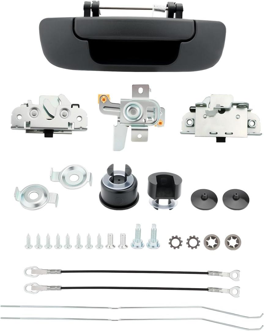 Tailgate Handle Latch Rebuild Kit, Compatible with 2002-2008 Dodge Ram 1500, 2003-2009 Ram 2500, 03-09 Ram 3500, OE# 80165, 55276237AA, CH1915110, Tail Gate Handle Bezel Lock Release Latch Cables Rods