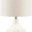 Signature Design by Ashley Rainermen Casual Ceramic Table Lamp, Transparent White Glaze Finish, Drum Hardback Fabric Shade, 11" W x 11" D x 21" H, Off White