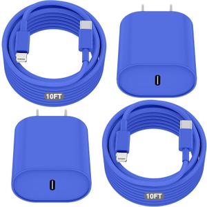 Essri Phone Charger Fast Charging 10 FT, 2-Pack 20W PD USB C Block with iPhone 14 13 Charger Cable 10 Foot, Compatible with iPhone 14 Pro 13 Pro Max 12 11 Pro Mini,Blue
