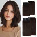 S-noilite 4 pieces Clip In Short Hair Extensions 100% Remy Human Hair Invisible Mini Short Clip in Hairpiece for Women with Thinning Hair Dark Brown 6 inch&8 inch