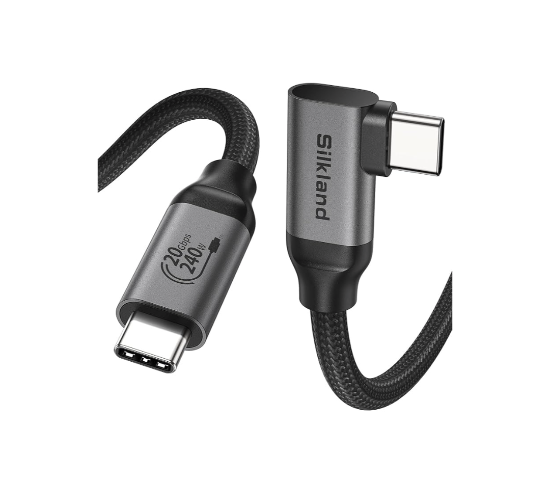 Silkland USB C Monitor Display Cable Right Angle 4FT [5K/4K@60Hz 8K@30Hz], 90 Degree USB C 3.2 Gen 2x2 Video Cable, 20Gbps Data Transfer, 240W Fast PD Compatible for MacBook Pro, iPad, iPhone 16