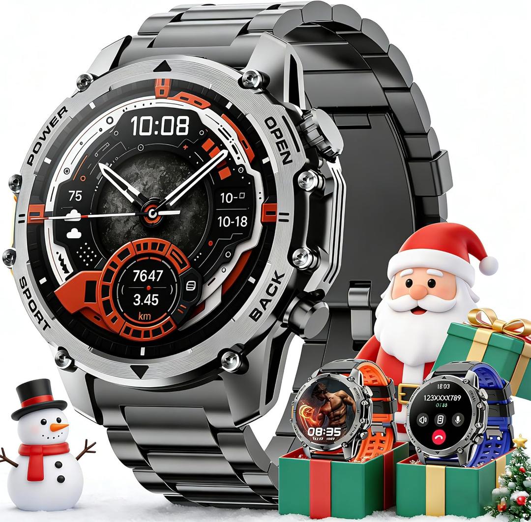 Hwagol Smart Watches for Men (Call/Notification),Two Style Kits,Military Smart Watch with Heart Rate/Sleep Monitor/Pedometer for Android and iOS,1.52''HD DIY Screen Fitness Tracker