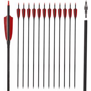 LWANO 30" Carbon Arrows-Archery Target Practice Hunting Arrows with 4" Turkey Feather Spine 500 for Recurve & Long Bow(Pack of 12) (Red Black)
