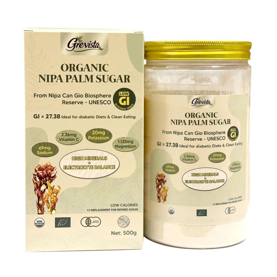 Grevista Organic Nipa Coconut Sugar (GI 27.38) Natural Low Glycemic Sweetener With Unique Umami And Caramel Flavor | Rich In Minerals, Ideal For Keto Dieters And Diabetics (500gr - Powder) (17.64 Ounce (Pack of 1))