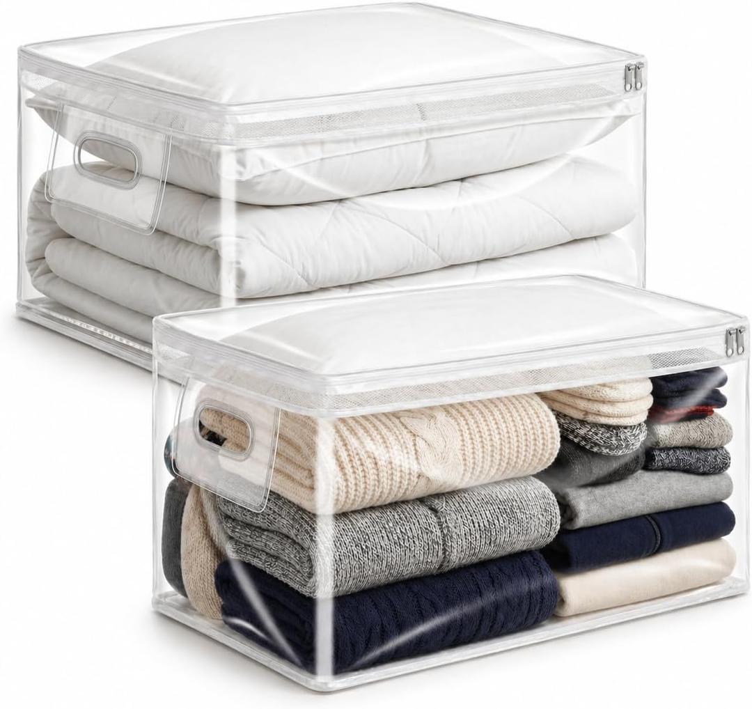 20 Gallon Jumbo Clear Storage Bags with Zipper, 2 Pack Extra Large Under Bed Storage Bags (15.75x26x11.9 in) Transparent Plastic Bags for Clothes, Blankets, Comforters, Quilts & Seasonal Storage