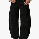 Womens Stretchy Mid Rise Barrel Jeans Vintage Loose Wide Leg Cropped Denim Pants Y2k Baggy Boyfriend Jeans, 2XL