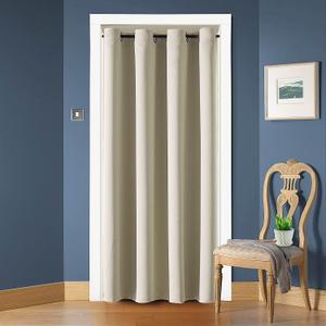 ChrisDowa Blackout Door Curtains for Doorway Privacy, Grommet Closet Curtains for Bedroom Closet Door, Thermal Insulated Temporary Doorway Cover Room Divider Drapes (1 Panel, Beige, 52 x 80 Inch)