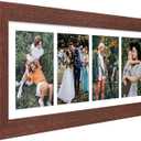 8x21 Picture Frame Display 4 opening 5x7 Collage Picture Frame,Multi Photo Frame with Mat,Plexiglass,Horizontal and Vertical Formats for Wall Decor,Walnut Wood Grain