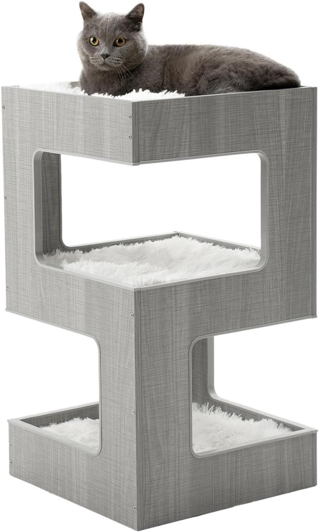 ACH Modern Cat Furniture Cat Tree Spacious Perch Multi-Level Cat Tower for Indoor Cats 27.5 Inch Luxury Cat Tree Stand House for Kittens with Removable Soft Blanket and Condo