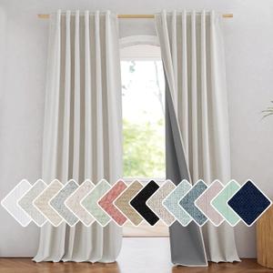 NICETOWN 100% Blackout Snowbound Linen Curtains 90 inches Length with Thermal Insulated Liners for Bedroom, 2 Panels, 52" W, Farmhouse Style Room Cooling Window Draperies for Dining Room