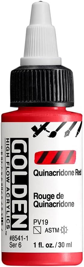 High Flow Acrylics by GOLDEN, Quinacridone Red, 1 fl. oz. Bottle, Professional Acrylic Paint, Semi-Transparent