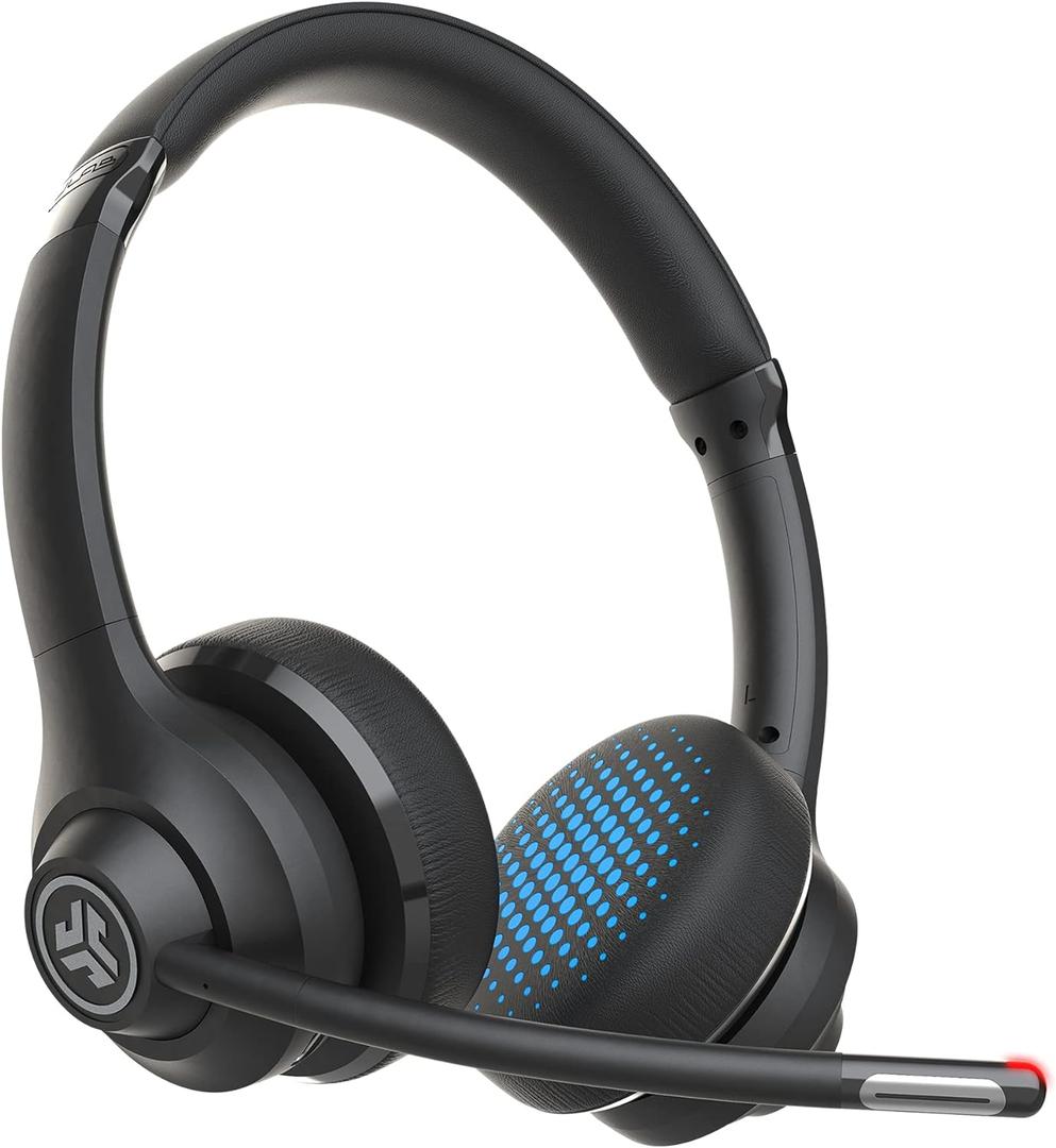 JLab Go Work Wireless Headsets with Microphone, 45+ Playtime PC Bluetooth Headset and Multipoint Connect to Laptop Computer and Mobile, Wired or Wireless Headphones, Black (1 Pack)