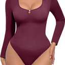 FeelinGirl Long Sleeve Shapewear Bodysuit for Women - Tummy Control Body Suits Seamless Thong Round Neck Body Shaper